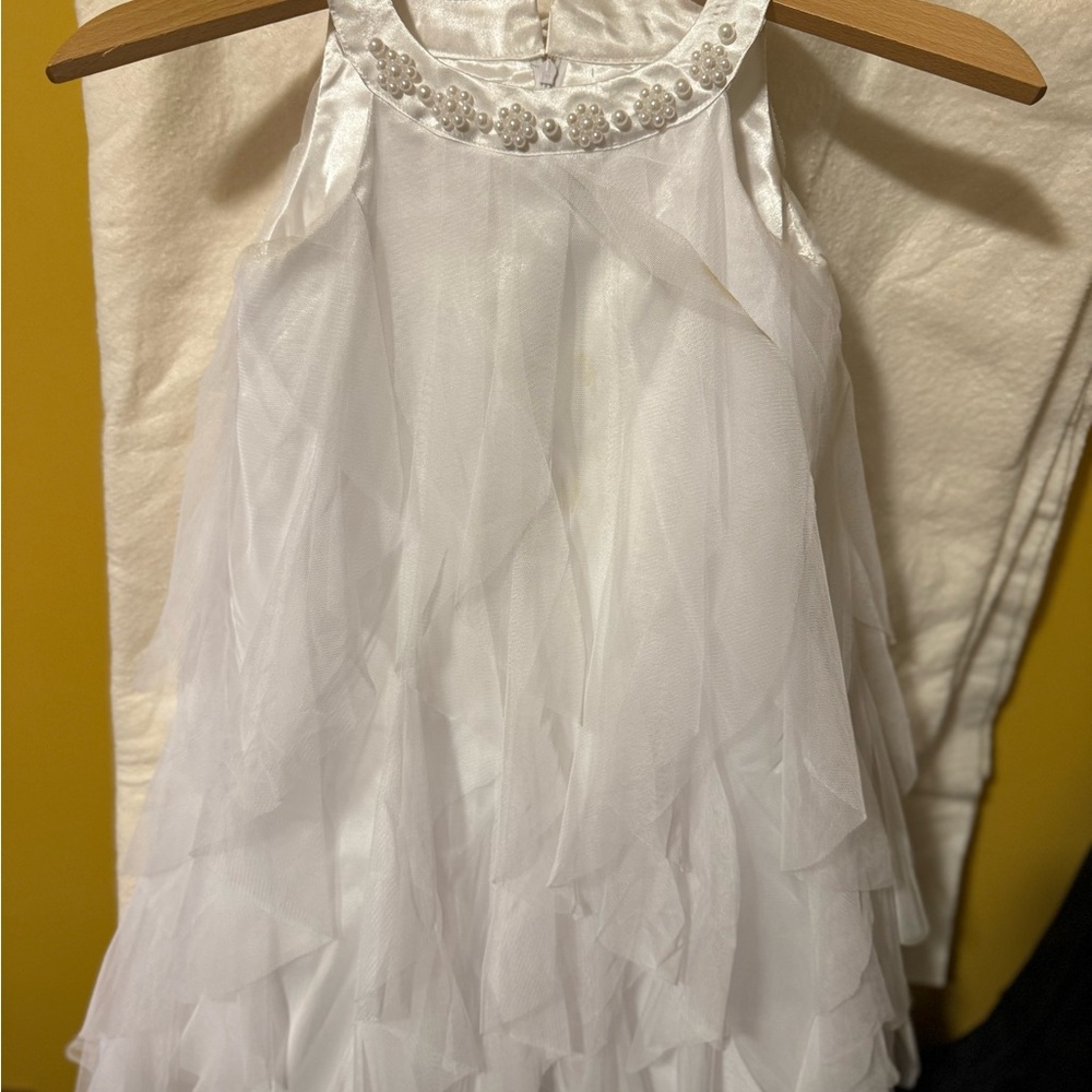 Charming White Ruffled Kids Dress Girls Size 8